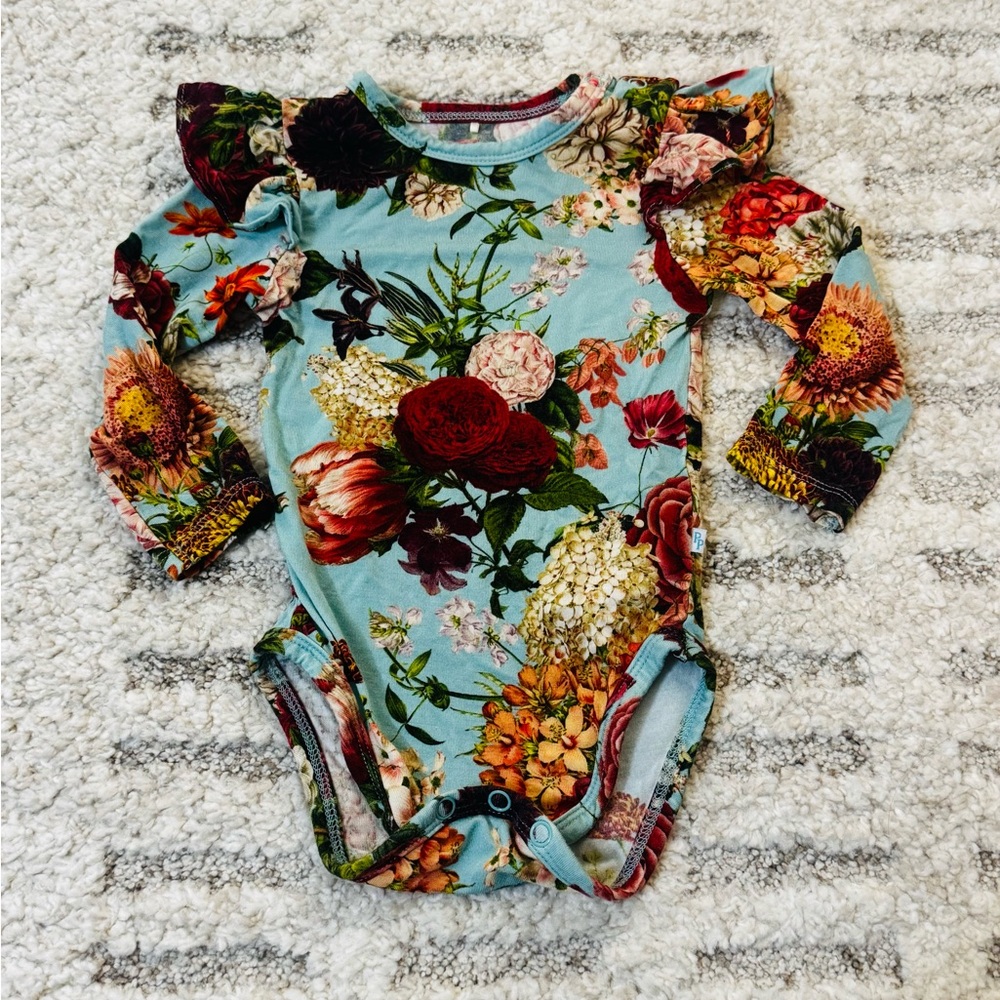 Posh Peanut 3-6 months Floral Long Sleeve Kids One Piece Bodysuit EUC